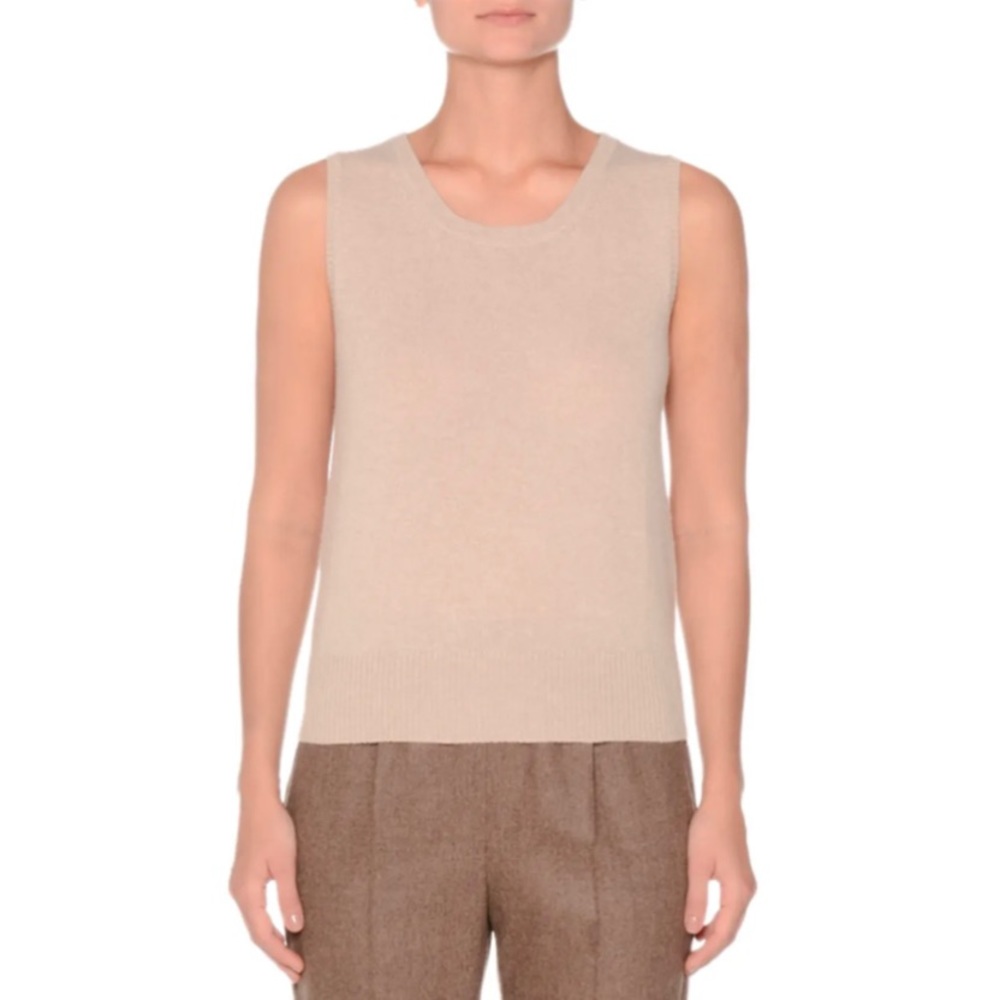 St. John Basics Knit Top Sleeveless Square Neck Sweater Cream white Size L - Picture 10 of 10
